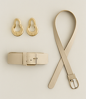 Flatlay belt and earrings for pear shaped body