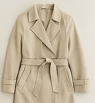 Flatlay belted trench coat for pear shaped body