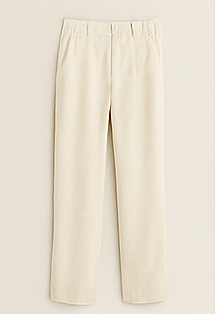 Flatlay of straight-leg trousers styled for apple-shaped body